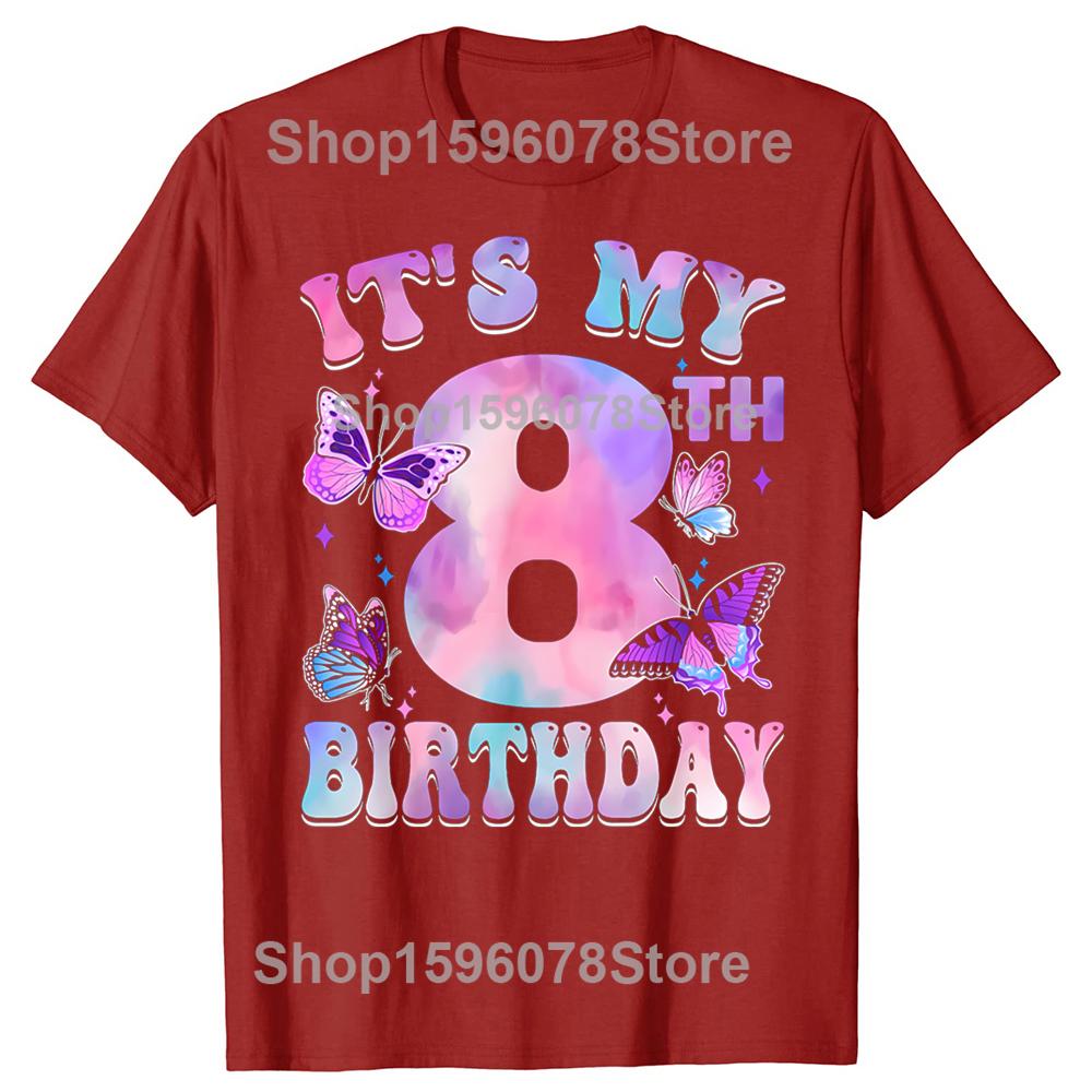 Its My 8th Birthday Butterfly Theme 8 Year Old Party Girl TShirt Men Women Cotton Short Sleeve Oversized Loose Tshirt Tops