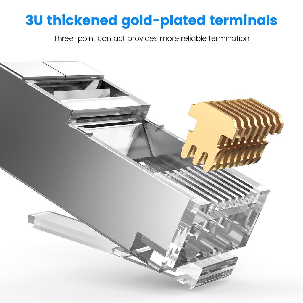 MOGOOD Cat 6A RJ45 Modular Plugs Shielded External Grounding Suitable for Solid or Twisted Ethernet Cables (100-Pack), (STP) Connectors, S/FTP
