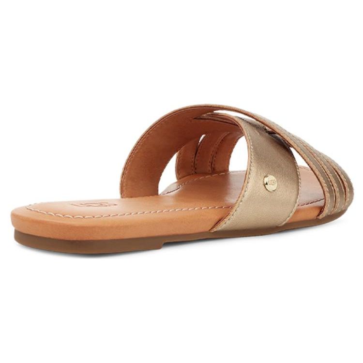 UGG Leather Cross Comfortable Slide Sandals Women Footwear Metallic 1142712-GLDM