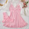 Multi-Color Mesh V-Neck Lace Camisole Lingerie Set
