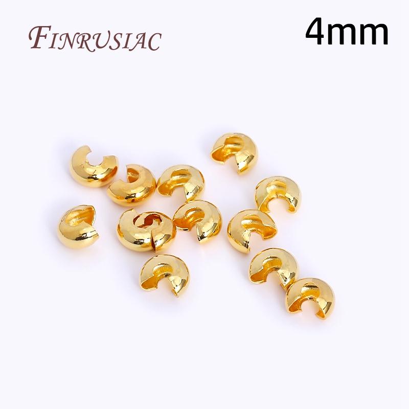 50Pcs/Lot 18K Gold Plated Open Crimp Beads,Round Covers Crimp End Beads,Stopper Beads For DIY Jewelry Making Accessories