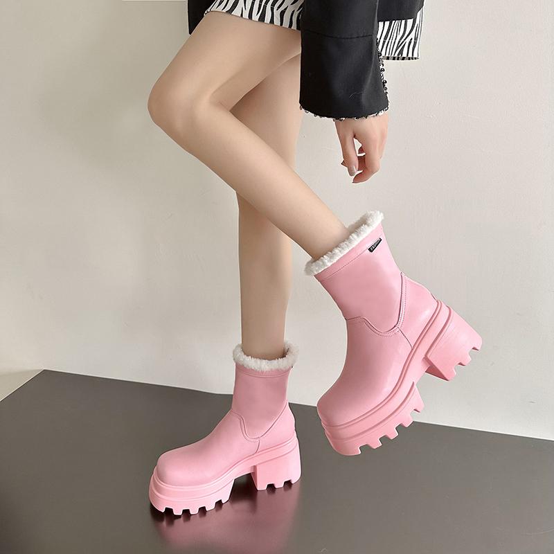 Women's Autumn and Winter 2025 New Fashionable Boots Solid Color Boots High Heels Thick Women's Shoes Shoes for Women