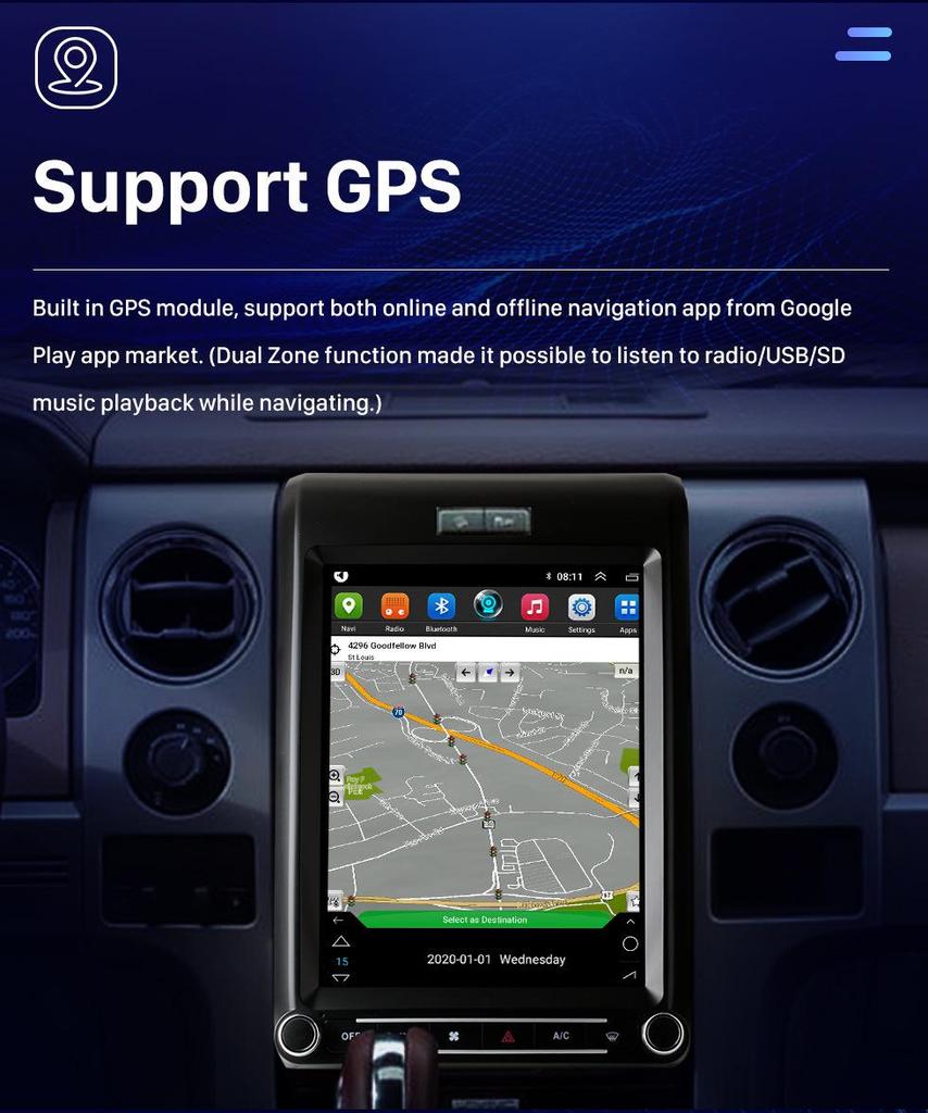Android GPS Navigation & Bluetooth CarPlay for 2009-2014 Ford Mustang F150