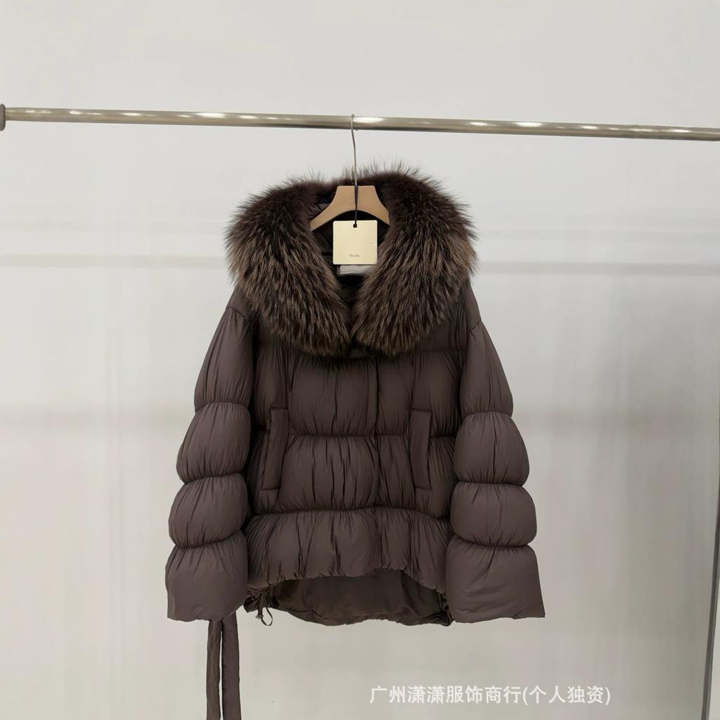 Winter new natural big fur collar white duck down jacket women loose thickened warm fashion jacket real fox