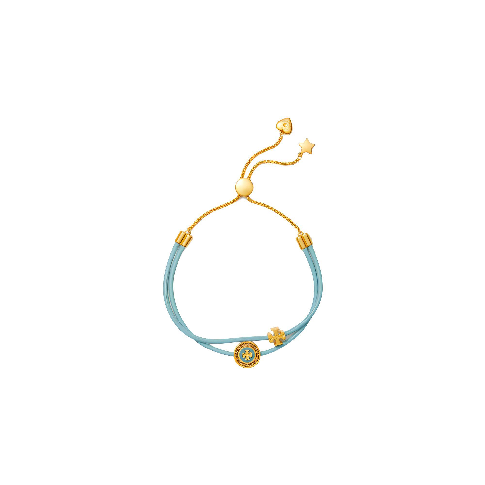 Tory Burch Double T Logo Studded Slide Bracelet Women bracelet Gold Blue 143763-400 Gold/Blue,F