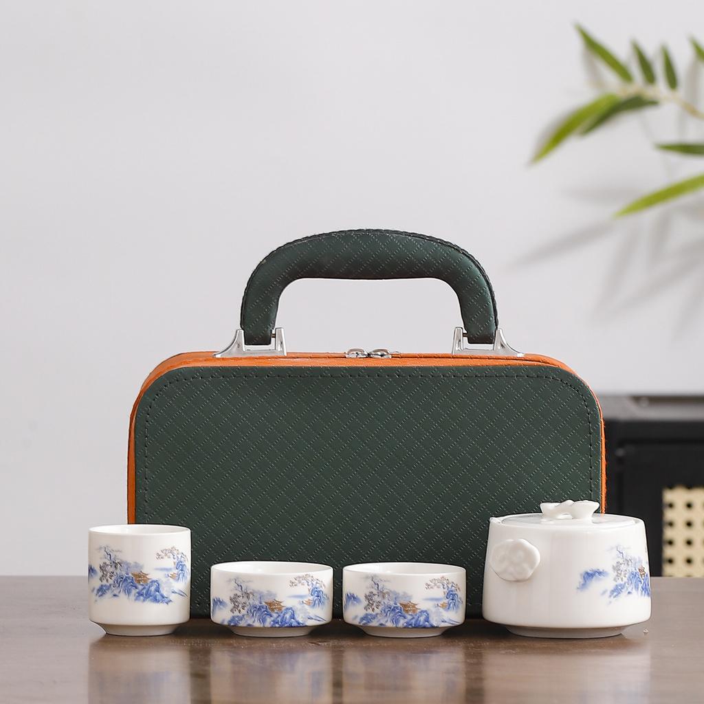 Chinese Style Portable Travel Ceramic Tea Set Outdoor Camping Dry Brew Tea Table Kung Fu Teapot Teacup Portable Bag Gift Box