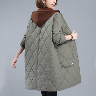 Cotton-padded Jacket for Women In Winter, Loose Large Size, Casual Mid-length, Hooded, Quilted, Warm Cotton-padded Jacket