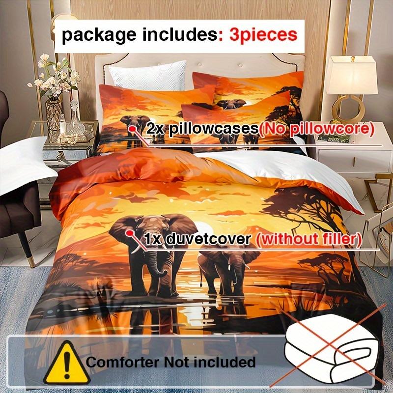 3-teiliges Set aus zwei Elefanten-Daunenbettbezügen, 3D-Digitaldruck-Bettwäscheset, weiches und bequemes, atmungsaktives Bettwäscheset für das Schlafzimmer