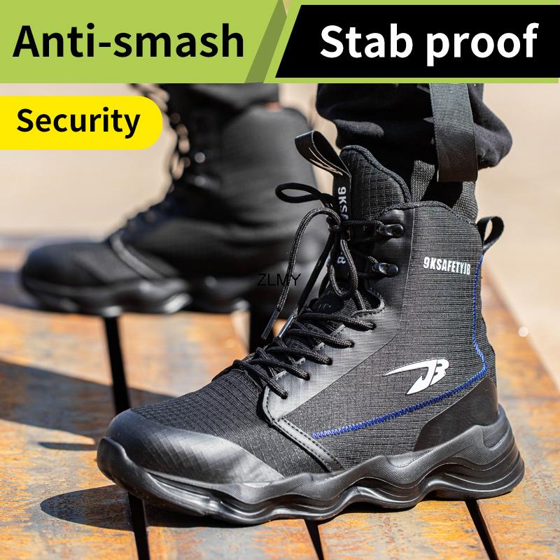 High Top Men Safety Shoes Lightweight Steel Toe Sneakers Work Boots Male Construction Protective Footwear