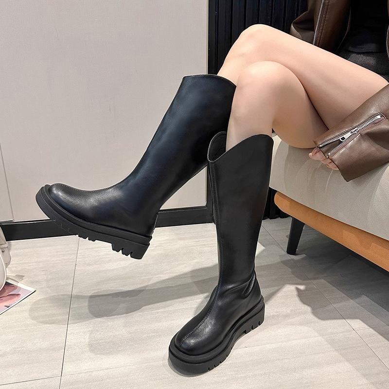 2025 autumn and winter retro fashion thick-soled long fashion boots rear zipper large tube circumference women's long boots casual high boots