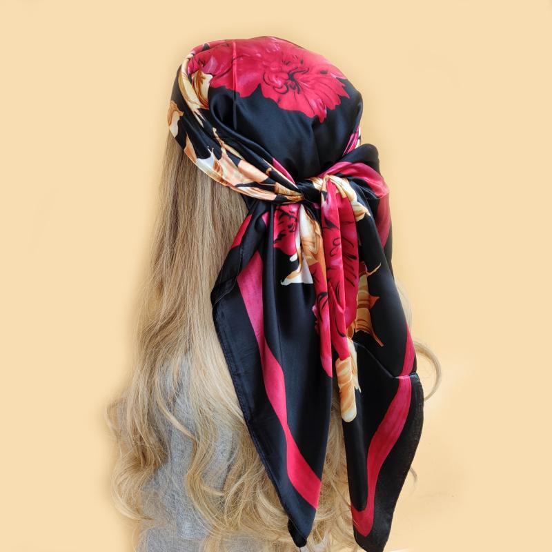 90*90cm Women Scarf Silk Feeling Hair Neck Square Brand Office bandanna muffler Waiter Flight Attendants Handkerchief Rings wrap
