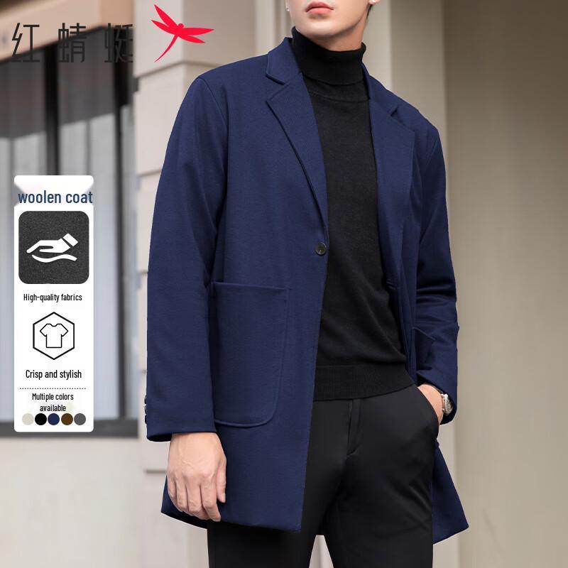 RED DRAGONFLY Men's Mid-length Wool Blend Business Casual Coat