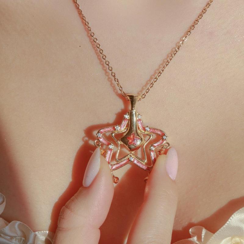Niche Creative Color Quicksand Bottle Inlaid Zirconium Necklace Five-Pointed Star Love Fairy Tale Style Personality