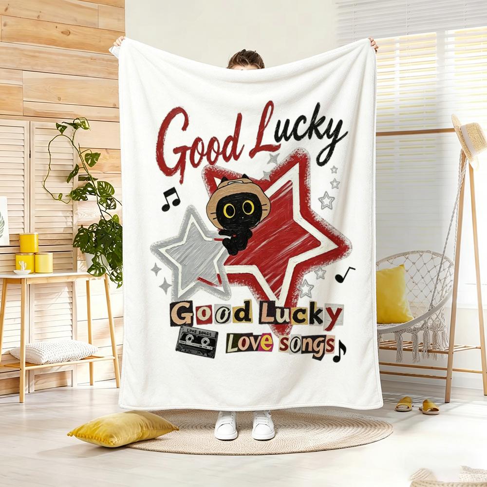 Cute Oil Painting Print Throw Lightweight 240G Flannel Blanket Soft Skin-Friendly For Summer Cooling