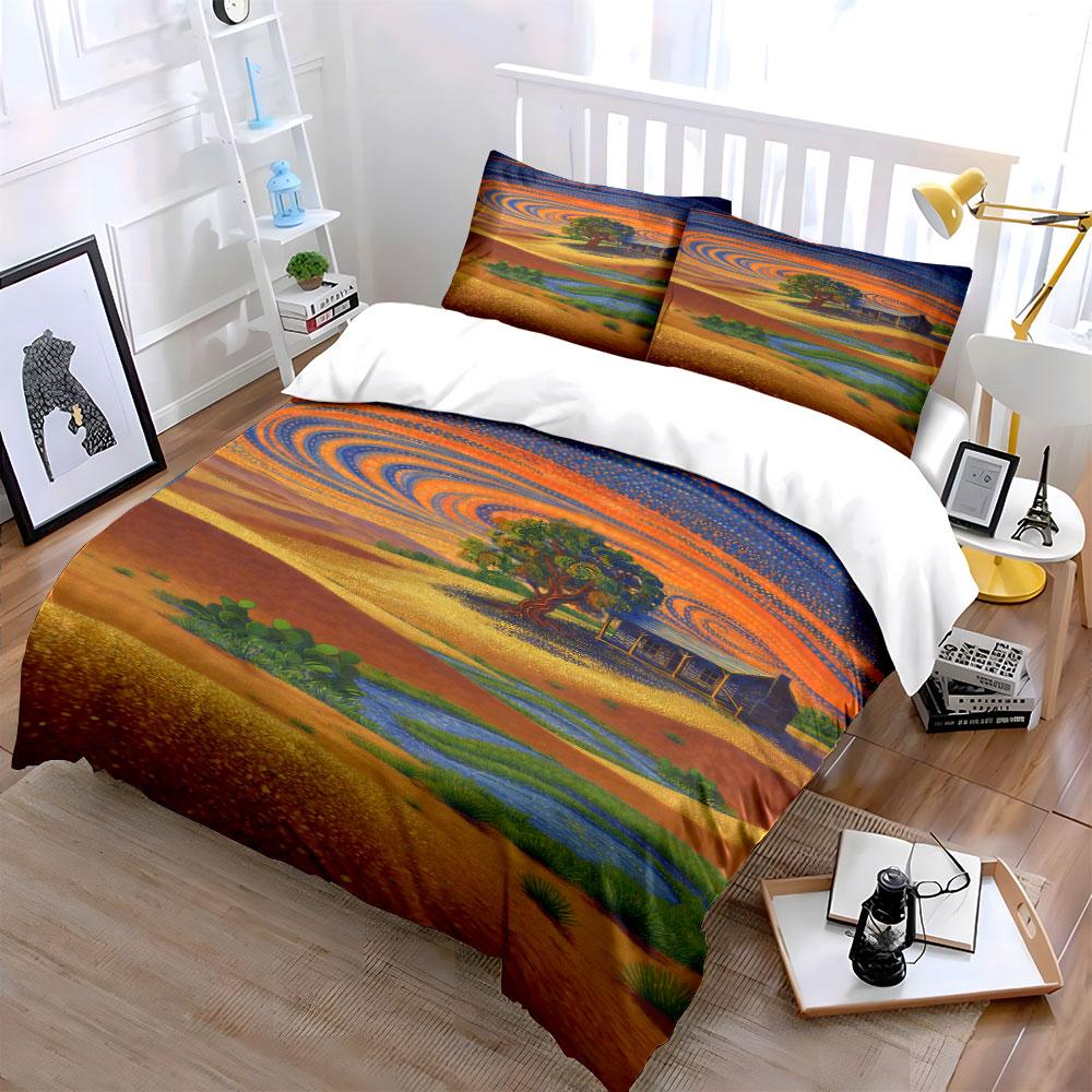 Swirling Sky, Tree, House. Bedding Sets Duvet Cover Sets Duvet Covers Pillowcases(1 * Duvet Cover 2 * Pillowcases, Without Duvet Insert)
