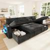 U-Shaped 4-Seater Modular Sofa with Two Chaise Longues, Hidden Storage, USB/Type-C, LED Lighting, Armrest Compartment and Two Cushions, Grey