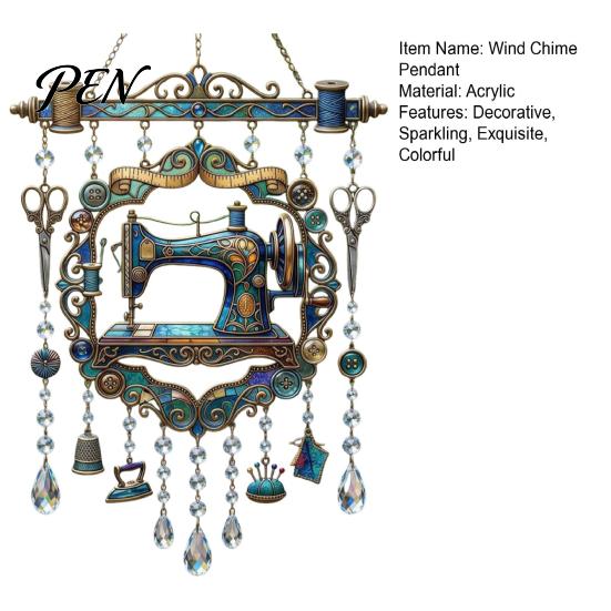Vintage Style Artistic Ornament Sewing Machine Crystal Wind Chime, Acrylic Outdoor Hanging Suncatcher, for Enthusiasts Colorful Pendants Garden