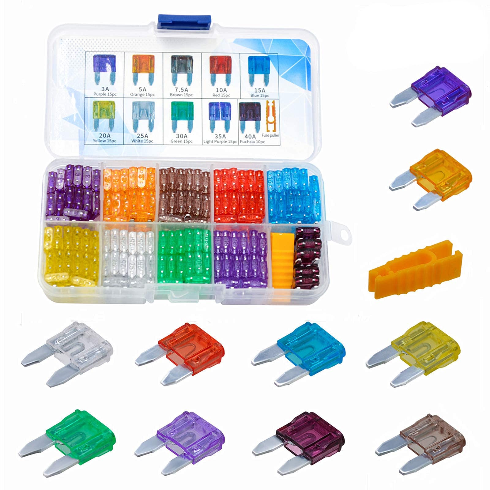 

AHL 145pcs Mini Flat Fuse Set 3A 5A 7.5A 10A 15A 20A 25A 30A 145 pieces mini flat fuse