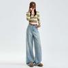 Women's High-Waisted Wide-Leg Jeans: Washed, Distressed, Slim-Fit, Hip-Covering, Floor-Length for Spring/Autumn