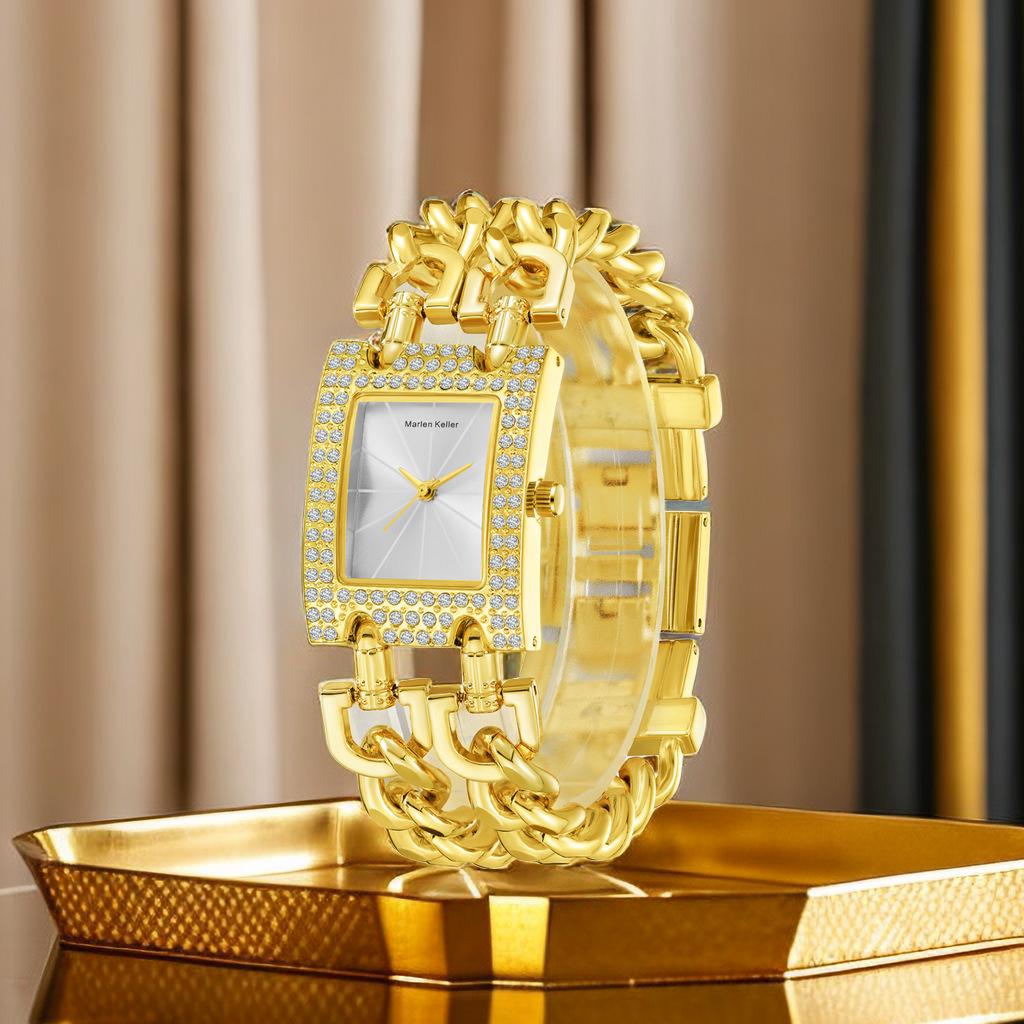 New Top Brand Luxury Women's Square Diamond Watches Alloy Clock Lady's Gold Strap Watch Fashion Quartz Wristwatch