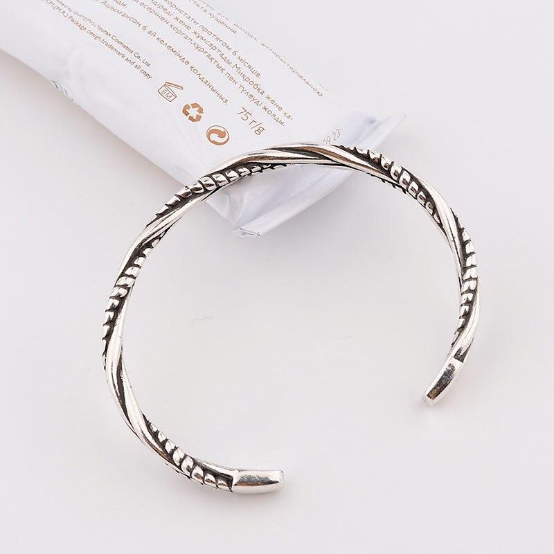 Sterling Tone Woven Twist Wrist Bracelet Bangle Women Retro Korean For Men Hand JewelryRetro Wrist Bracelet