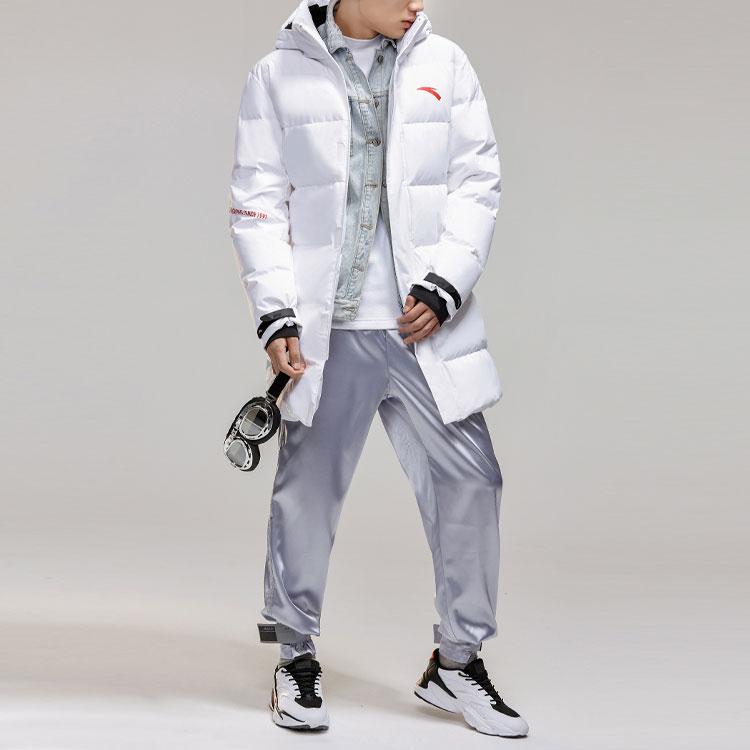 Anta Letter Print Mid-Length Knee-Length Hooded Down Jacket Men Outerwear White 952047952-1