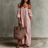 Women's Striped Off Shoulder Loose Casual Sweet Dress With Pockets, European American Style Ladies Summer Dress For Daily Wear