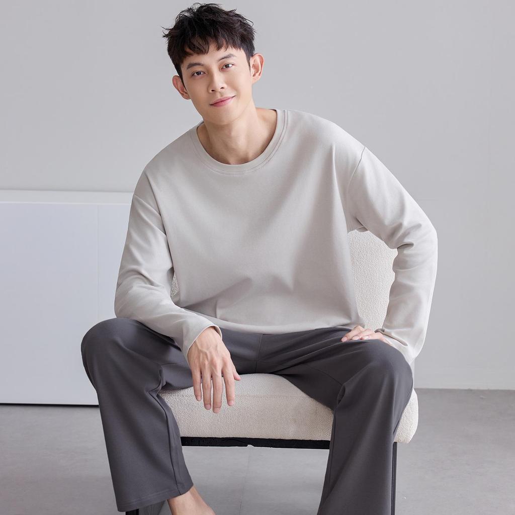 Men's Plus Size Pure Cotton Long-Sleeve Pajamas - Spring & Autumn Style for All Ages