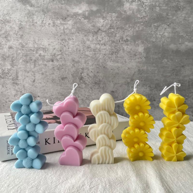 3D 5-Cavity Silicone Candle Mold DIY Clover Love Daisy Aromatherapy Soap Mould Home Decoration Production Resin Molds