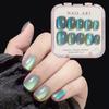 Green Cat Eye Fake Nails, Reflective Glitter Nail Design, Gloss Glue Nails, Fully Covered Short Square Fake Nails, Suitable for Women and Girls