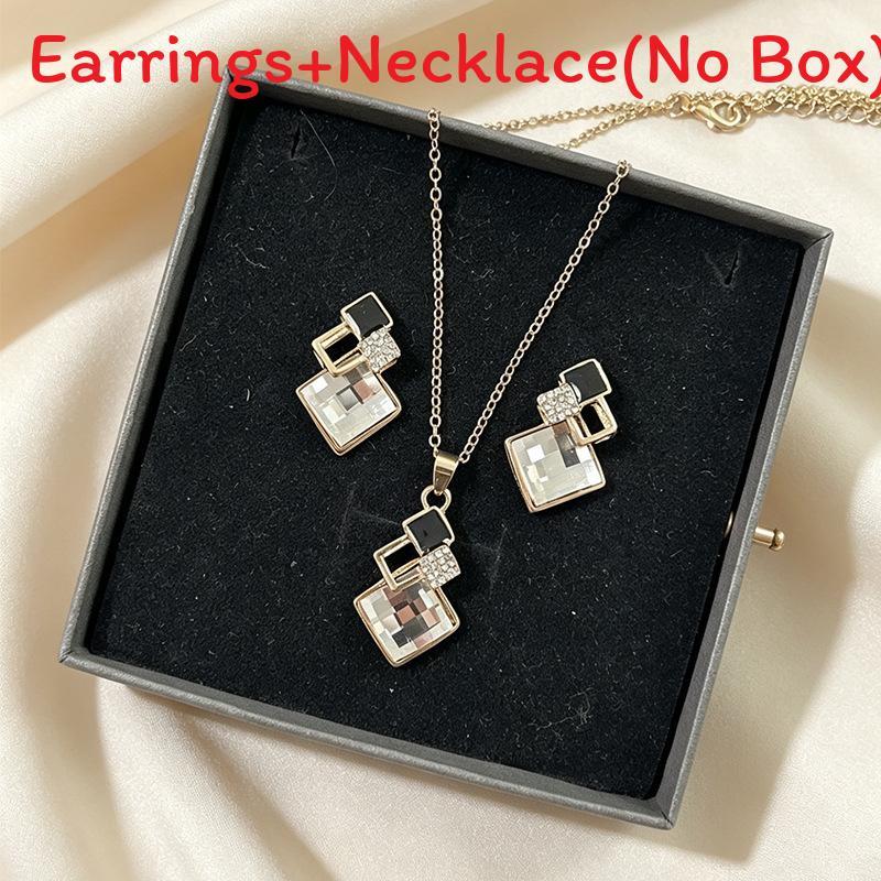 Geometric Alloy Necklace Earring Set With Cubic Zirconia For Daily Fashion Women
