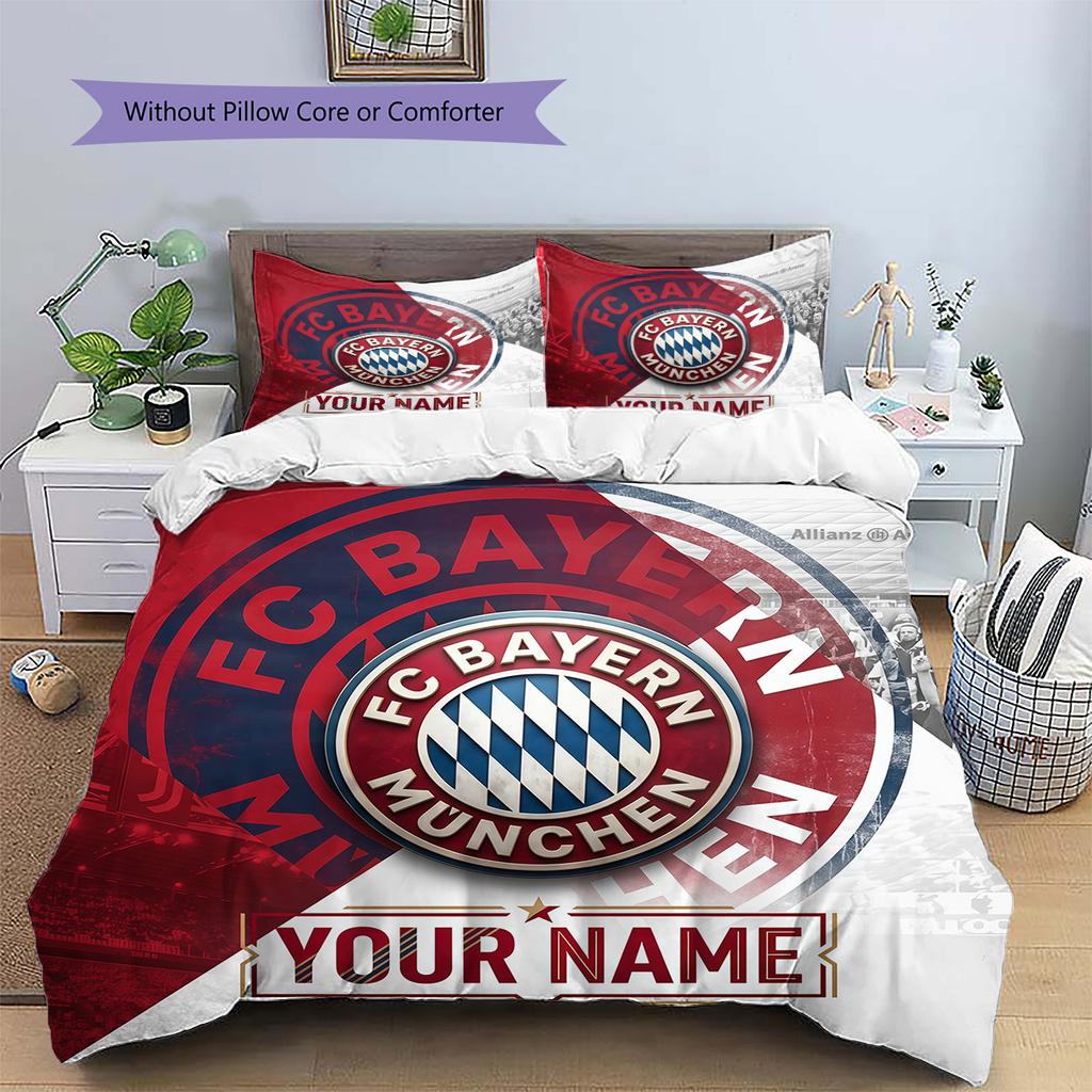 Custom Name FC Bayern München Pattern Bedding Quilt Set Home Decoration Gift (1 * duvet cover + 2 * pillowcase without core)