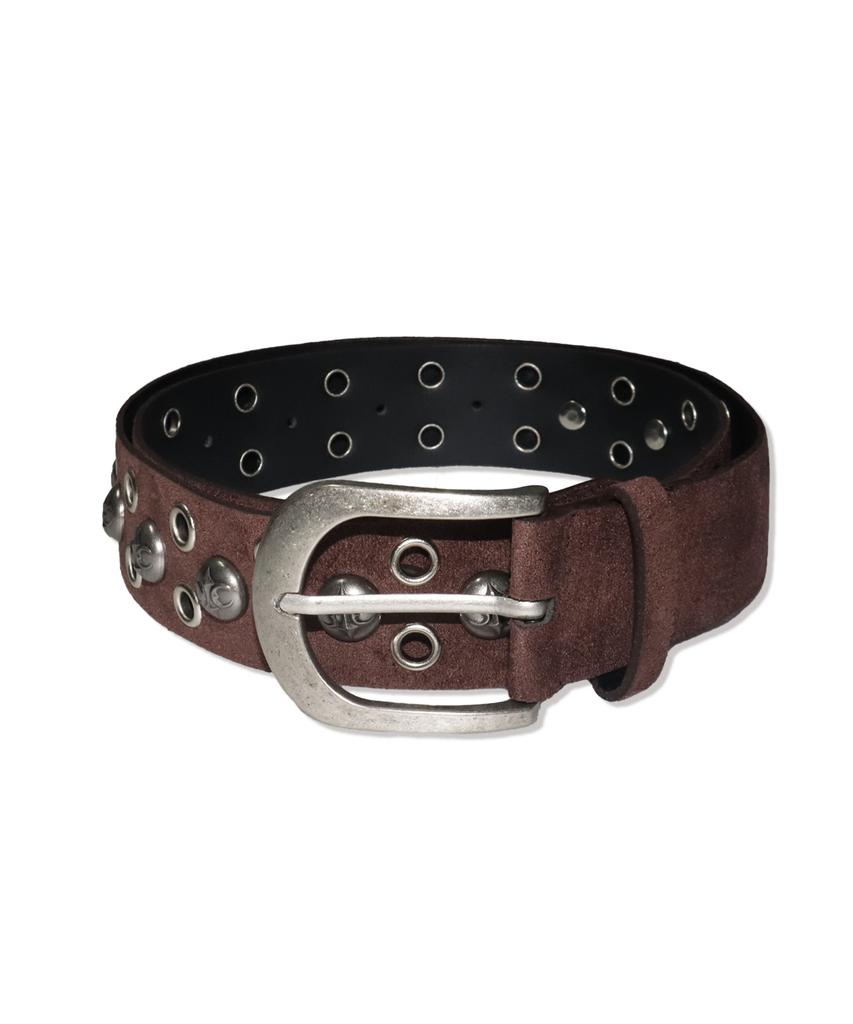 Hauseulagkeulleob Heavy Rock Stud Belt – Brown Suede