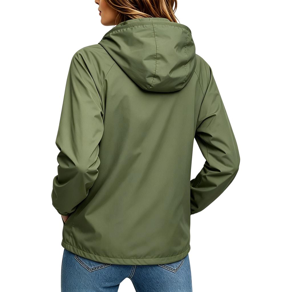 Womens Lightweight Waterproof Windbreaker Jacket Outdoor Hooded Long Sleeve Zip Up Coat for Hiking Camping Travel