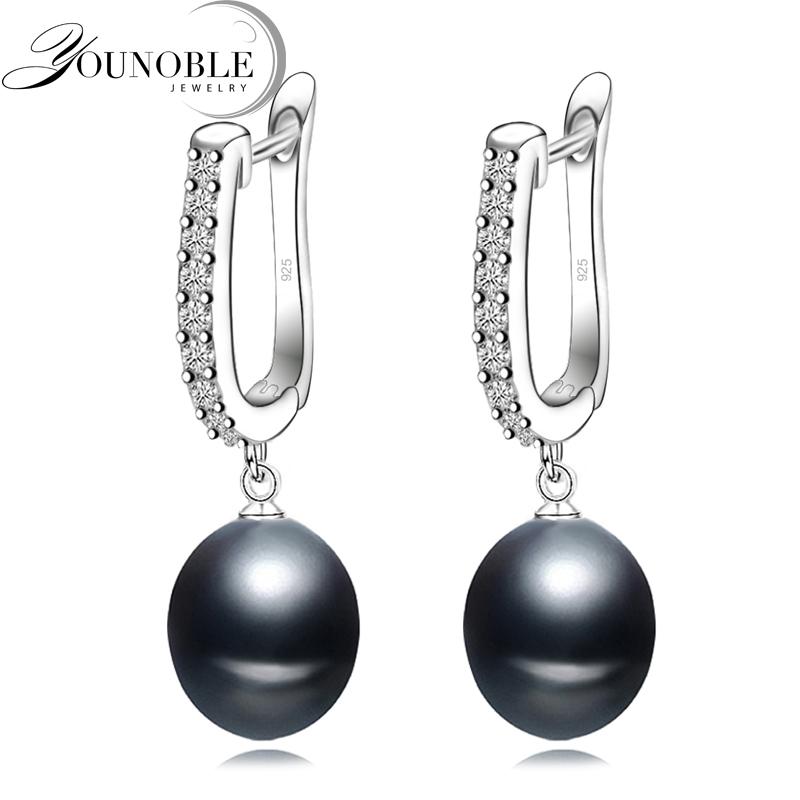 New Real Pearl 925 Sterling Silver Drop Earrings For Women Fashion Zircon Dangle Earrings Natural Freshwater Pearl Jewelry Hot