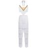 S-3XL Women Latin Dance Tassel Set Lace Up Halter Gold Trim Crop Top with Elastic Waist Contrast Color Pants for Performance