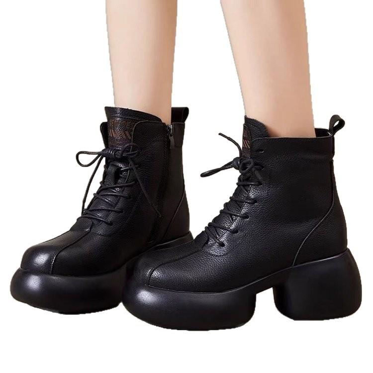 Popular retro platform single boots women's 2025 autumn and winter new short women's boots British Martin boots thick heel women's boots