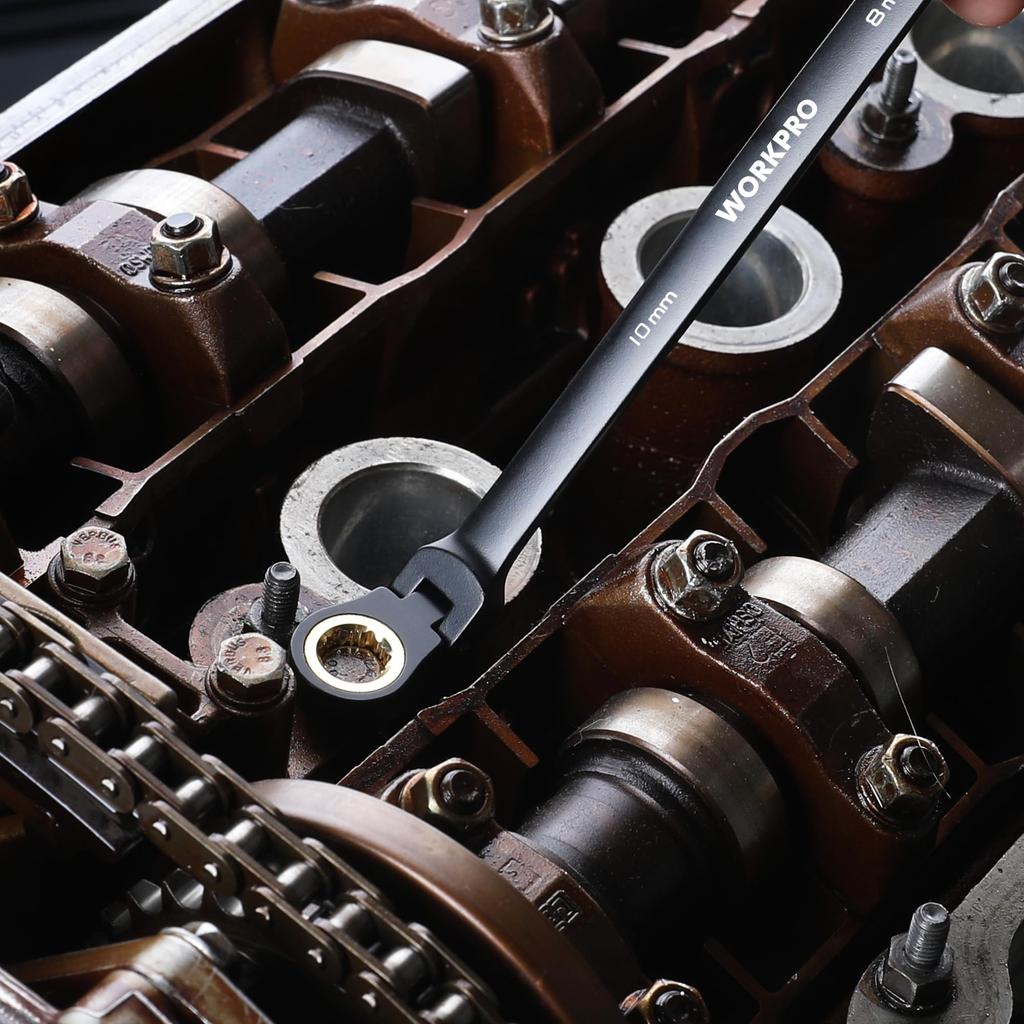 WORKPRO Wrench Flex Ratchet Long Swing Head Ratchet Fits Stripped Bolts and 72 Swing Compatible with for Auto and Includes Storage Bag Open-End Set,