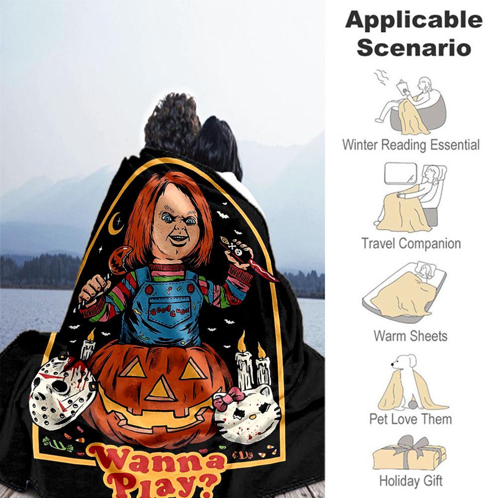 1pc Halloween Horror Outdoor Blanket Lightweight Flannel, Soft & Warm, All Season Use for Sofa, Outdoor, Camping, Living Room, Office, Chair