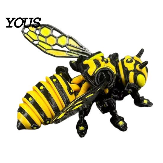 Gift for Gadget Lovers Articulated Bee Statue, 3D Printed Movable Joints Insect Figurine Car Desktop Ornament Office Dashboard And Desk Decor,