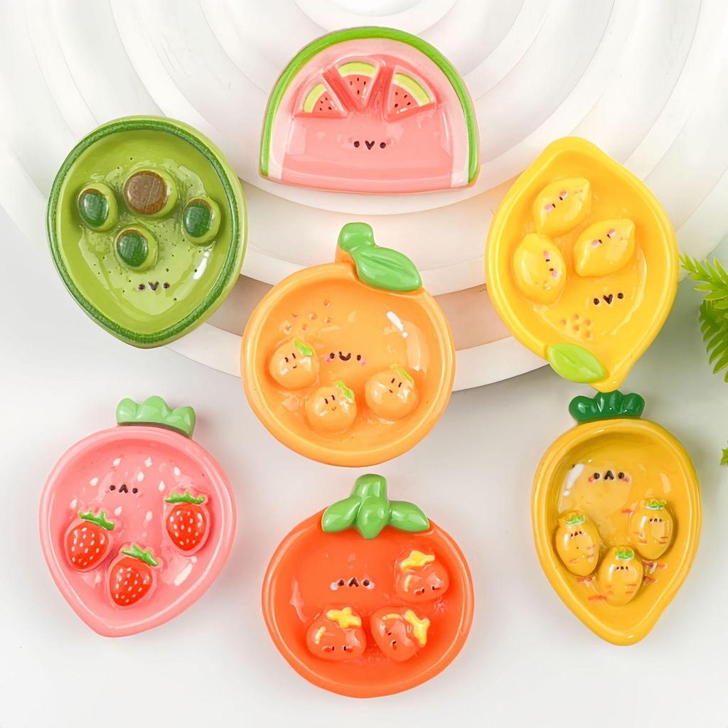 Handmade Resin Accessories: Seven-Color Fruit Plate & Cartoon Stickers for DIY Cream Glue Phone Cases