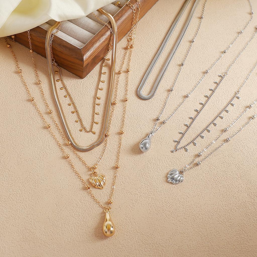 N14155 Cross-border Sweet-and-Cool Instagram-Style Heart-Shaped Waterdrop Pendant Necklace Set Elegant Layered Multi-Strand