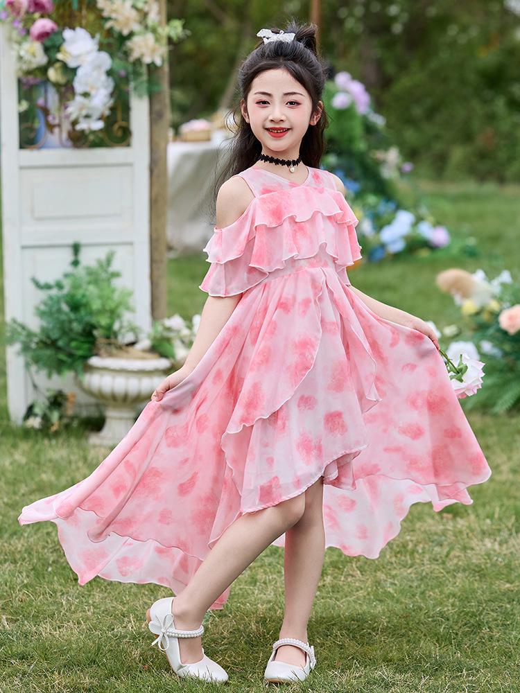 Elegante Vestido de Verano de Gasa Floral para Niñas - Falda Estilo Princesa 2026