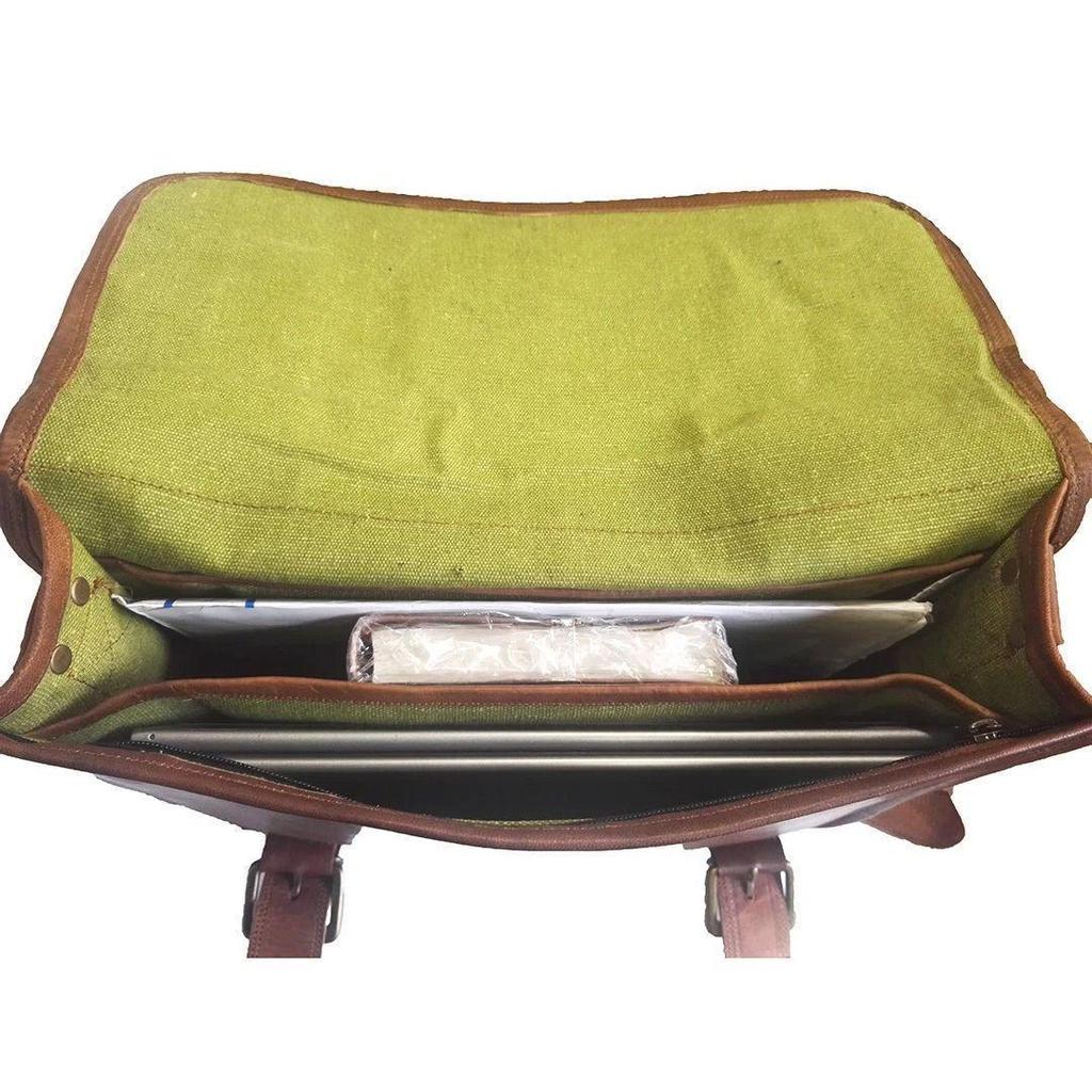 Leather Messenger Bag Shoulder Laptop Bag Briefcase Men's Soft Goat