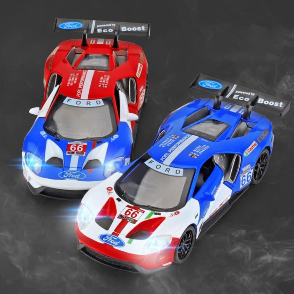 Model de mașină model Ford V8 GT la scară 1/32, mașină de jucărie cu tragere înapoi cu sunet și lumină pentru copii, copii mici, băieți, fete, colecție de cadouri