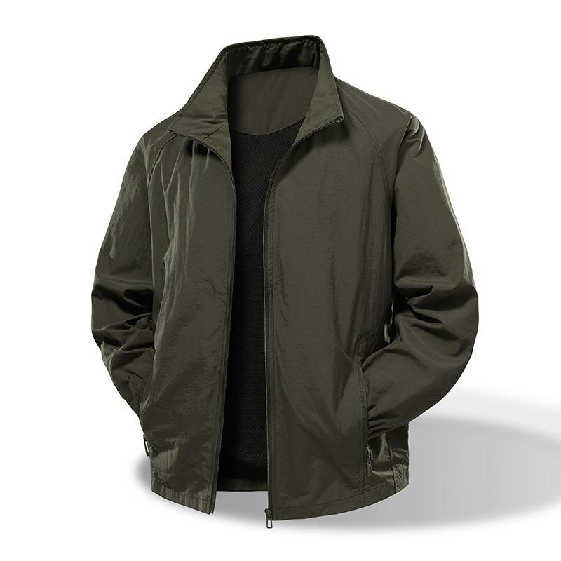 Spring Autumn Polo-neck Solid Color Waterproof Jacket Male Loose Casual Fashion Zipper Coat Cardigan Top Men