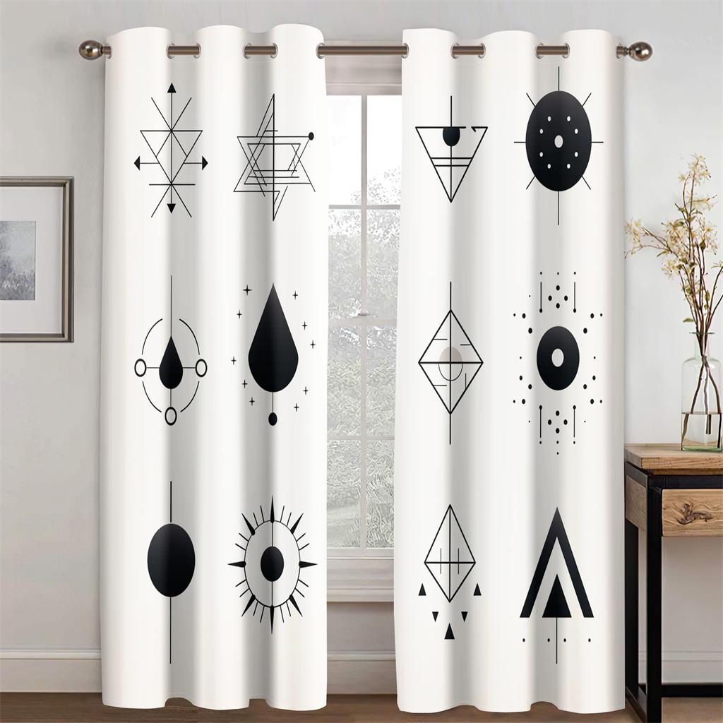 Svart & Vit Enkla Mode Linjer Geometriskt Mönster Gardiner Sovrumsinredning Kontorsområde Vardagsrum Barnrum 2 Paneler
