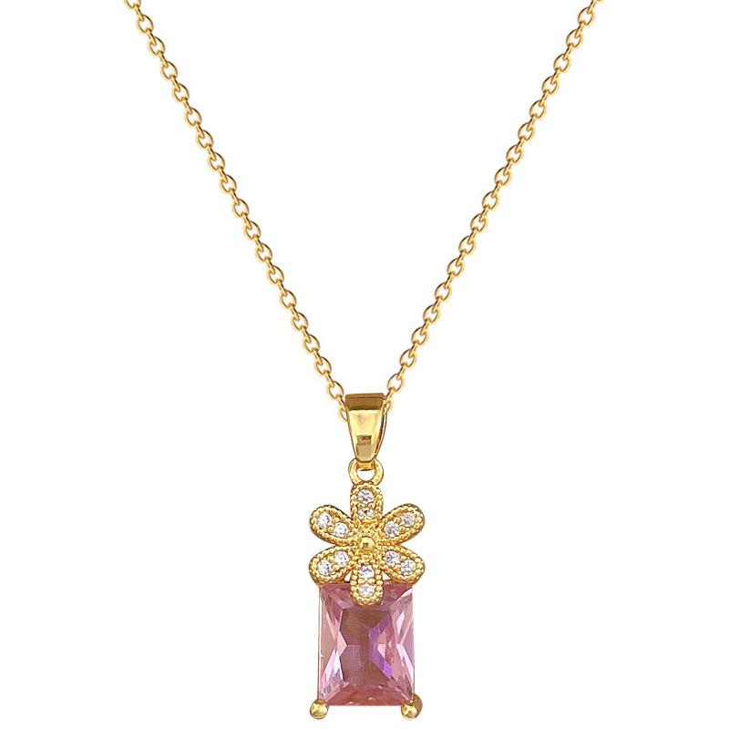 Micro-Inlaid Necklace Earrings Set Light Luxury Flower Square Personality Temperament Banquet Earrings Necklace Combination