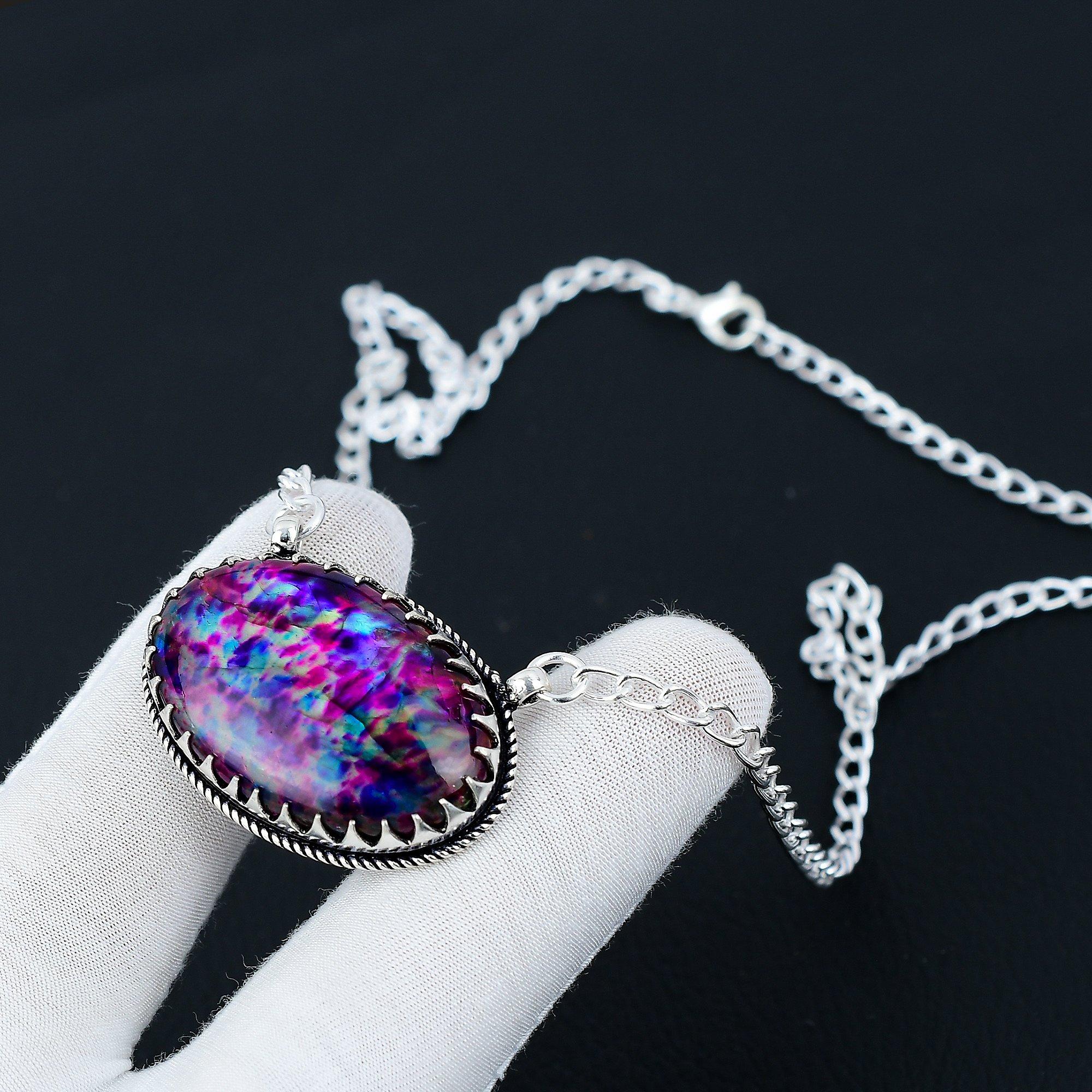 

Красочное ювелирное ожерелье из драгоценного камня лабрадорита, окрашенное ожерелье из стерлингового серебра 925 пробы с окрашенным лабрадоритом для свадебного подарка, ожерелье для женщин 20