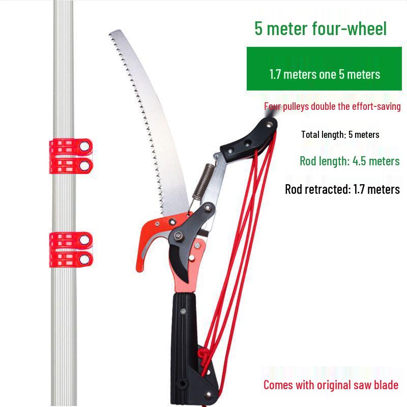 Aluminum Alloy Telescopic Pole and Pruner with High Branch Saw for Tree Pruning.